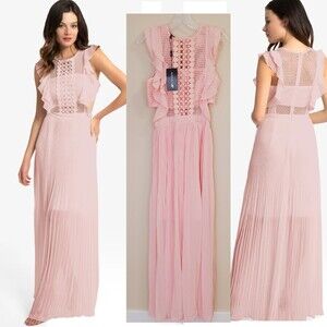 NWT APART Maxi Dress Size 4 Mesh Macrame look top flutter sleeves Bandeau slip